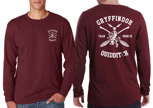 Gryffindor Quidditch Team Seeker Front and back White ink Men Long sleeve t-shirt