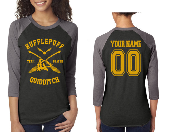 Customize - Hufflepuff Quidditch Team Beater Unisex Baseball Raglan 3/4 Sleeve Tri-Blend