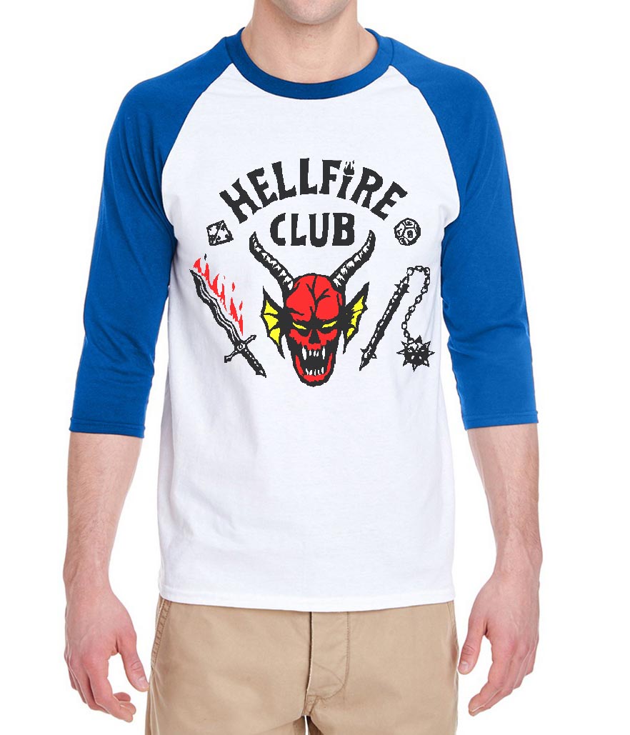 Hellfire Club Unisex Raglan T-Shirt, White/Red / 2XL