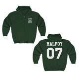 Malfoy 07 Slytherin Quidditch Team Seeker M07A Unisex Full Zip Up Hoodie