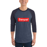 Senpai Red Box 3/4 sleeve unisex raglan shirt - Geeks Pride