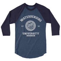 Waterbending University White ink 3/4 sleeve unisex raglan shirt - Geeks Pride