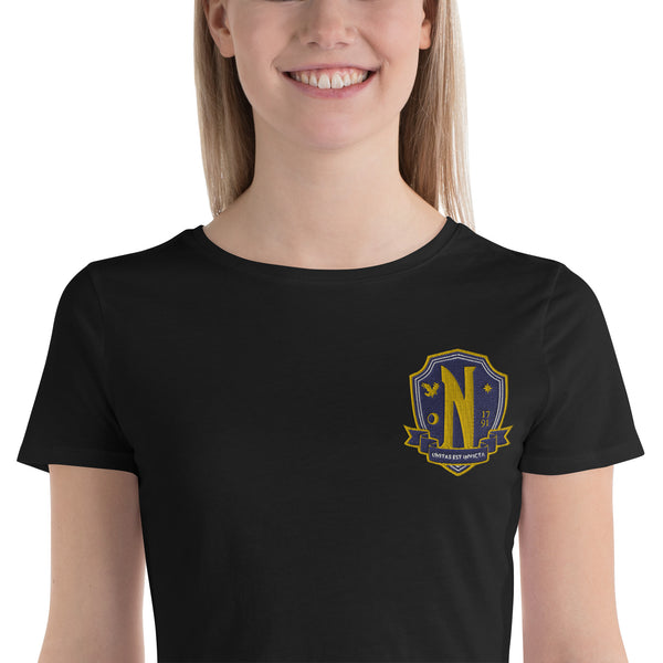 Nevermore Academy Crest Embroidered Women’s Crop Tee